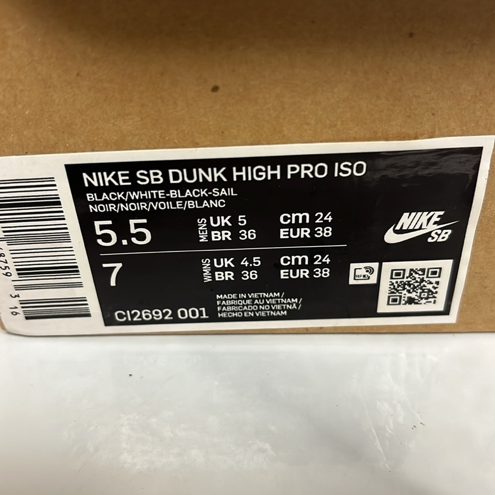 NIKE SB DUNK HIGH OSKI SHARK BLACK/WHITE - 5.5 - Picture 4 of 5